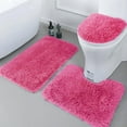 thumbnail image 1 of Soft Ultra-Fine Fiber Bathroom Carpet Set Of 3 Pieces, Anti Slip Bathroom Carpet, Bath Mat+Base Mat+Toilet Seat Cover, Rose Pink, 1 of 6