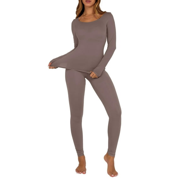 Soft Underwear Sets for Women Slim-Fit Base Layer Tops Leggings Set Crewneck Thin Long Johns Fall Thermal Outfits, M