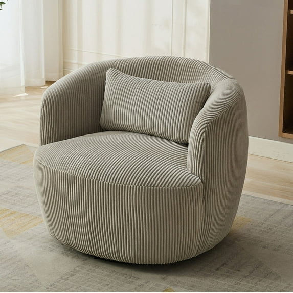 Soft Upholstered Corduroy Accent Chair in 35 Inch Size with 360 Degree Swivel and Pillow for Living Room or Office