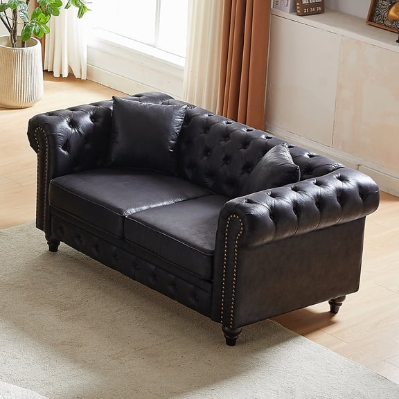 Soft Upholstered Sofa with Brown Wood Legs / Elegant Look in Parlor