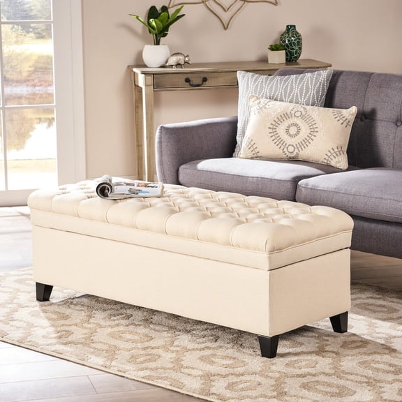 Soft Upholstered Storage Ottoman with Deep Button Tufting - Offers Versatile Use in Various Spaces