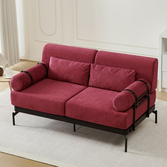 Modern 59" Loveseat Sofa,Segmart 2-Seater Couch Sofa with USB Charging Ports, Unique Cylindrical Armrests, Plush Chenille Fabric for Living Room