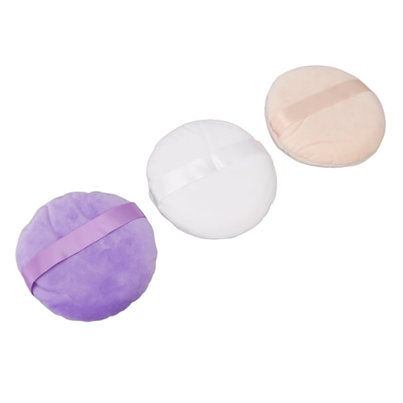 Soft Velour Powder Puff Large Face Makeup Pads with Ribbon, Ultra-Plush Cotton Sponges for Dry and Wet Cosmetics Setting, 3.1 Inches / 8 cm, 3 Pack