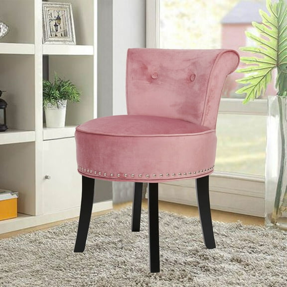 Soft Velvet Accent Chair Armless Padded Vanity Makeup Stool Round Seat Pink Gray