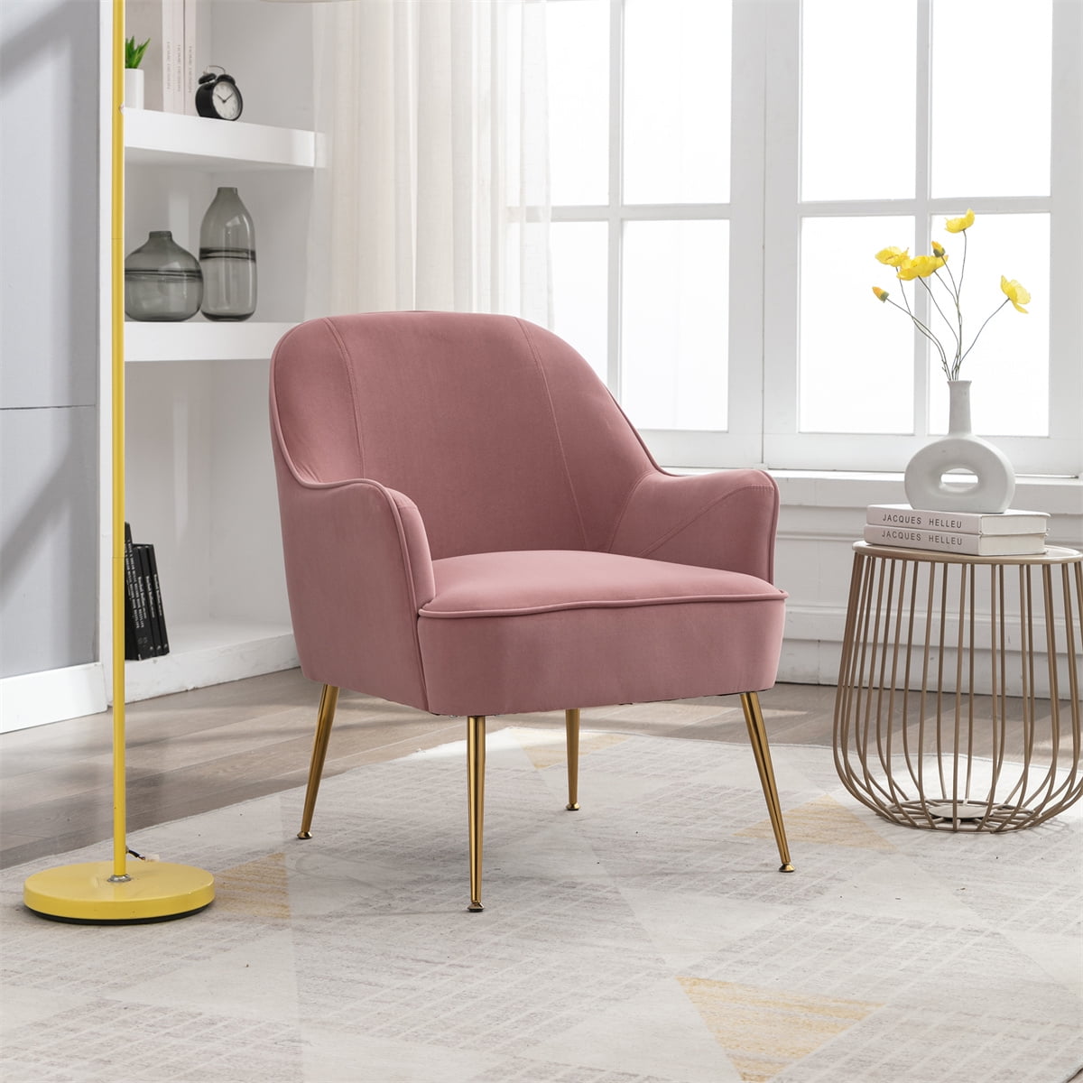 Soft Velvet Accent Chair with Wooden Frame Gold Metal Legs and Adjustable Feet Screws Modern Ergonomics Indoor Chair Upholstered Arm Chair for Living Room Bedroom Pink Walmart