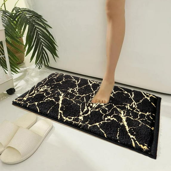 Soft Velvet Bath Mat | Absorbent & Non-Slip Foam Bathroom Rug | Machine Washable & Quick Dry | 40X60Cm/15.74X23.62In | Black
