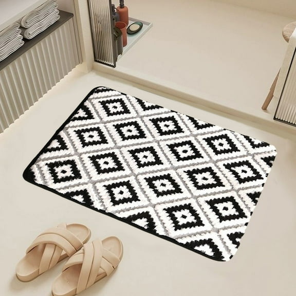 Soft Velvet Bath Mat | Absorbent Non-Slip Foam Bathroom Rug | Machine Washable & Quick Dry | 40X60Cm/15.74X23.62In | Black