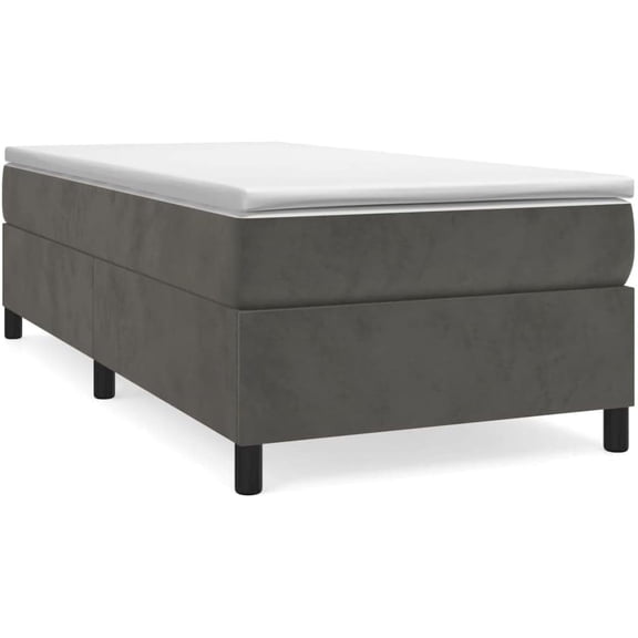 Soft Velvet Box Spring Bed Frame with Sturdy Legs and Plywood Slats, Dark Gray
