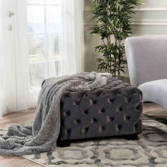 Soft Velvet, Button - Tufted Diamond Stitch Ottoman - Add Modern Glam to Your Living Room