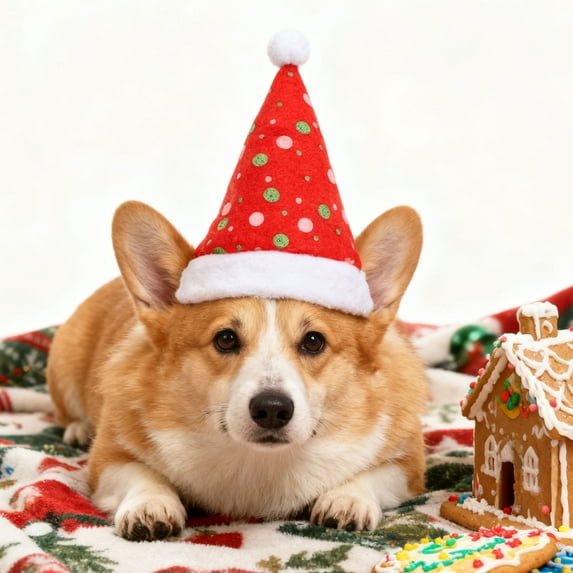 Soft Velvet Cat Santa Hats (20g/10x5x2cm) – Adjustable Elastic Band for All Cat Sizes, Embroidered Holiday Pet Headwear