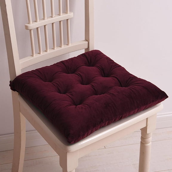 Soft Velvet Chair Pads with Ties Tufted Square Seat Cushion Indoor Non-Slip Chair Cushions for Dining Chairs(18x18 Inch, Wine Red)