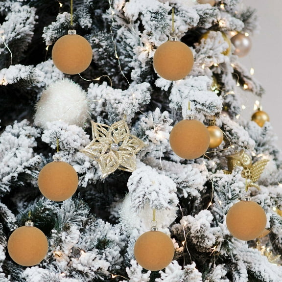 Soft Velvet Christmas Balls, Set of 6 Flocked Ornaments with String Hanger for Xmas Tree DIY Holiday Decorations(A)