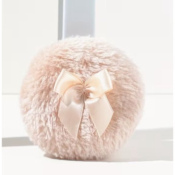 Soft Velvet Cream Puff for Loose Powder - Long-Haired Makeup Applicator with Ribbon - Portable Round Bubble Puff