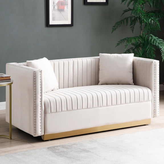 Soft Velvet, Easy Assembly - 2 - Seater Sofa with Pillows for Apartment