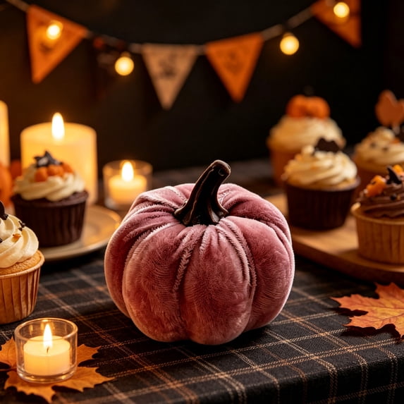 Soft Velvet Fabric Simulated Pumpkin Halloween Decor, Plush Stuffed Fall Pumpkin Ornament For Cabinet Display, Decorative Pumpkin Figurine For Thanksgiving Home Tabletop Decoration