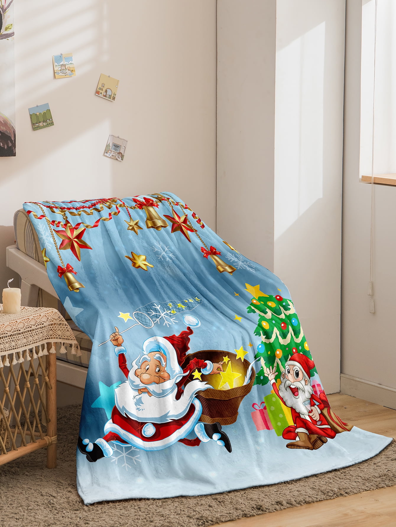 Soft Velvet Plush and Sherpa Fleece Holiday Throw Blanket, Christmas Throw for Sofa and Bed