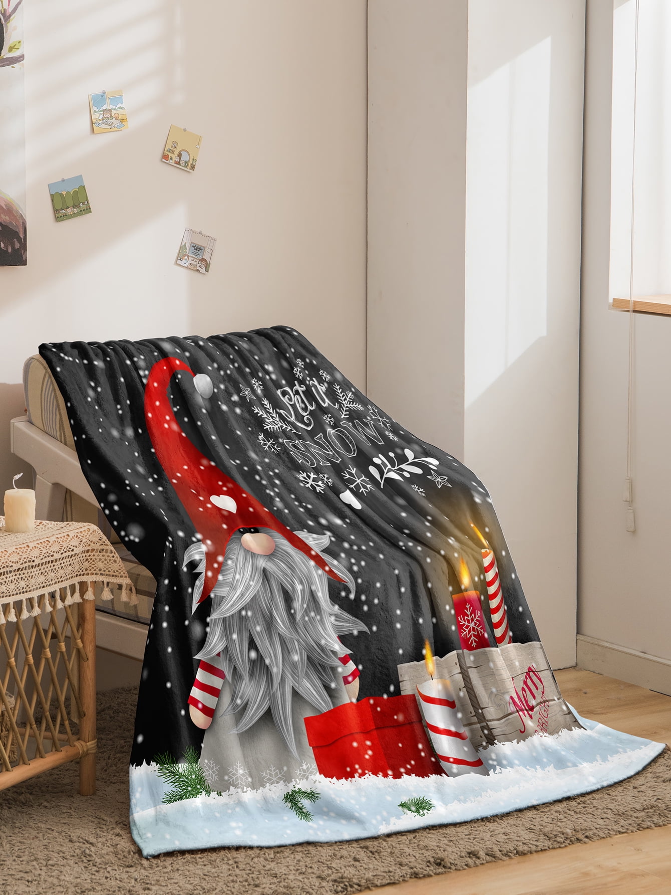 Soft Velvet Plush and Sherpa Fleece Holiday Throw Blanket, Christmas