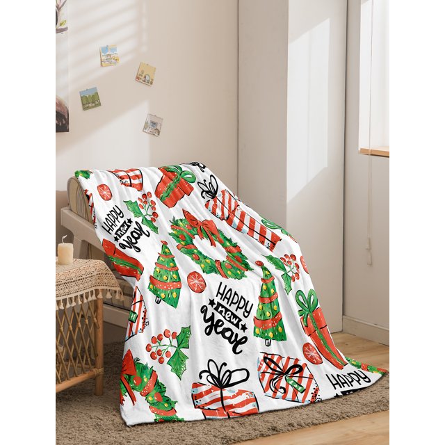 Soft Velvet Plush and Sherpa Fleece Holiday Throw Blanket, Christmas Throw for Sofa and Bed