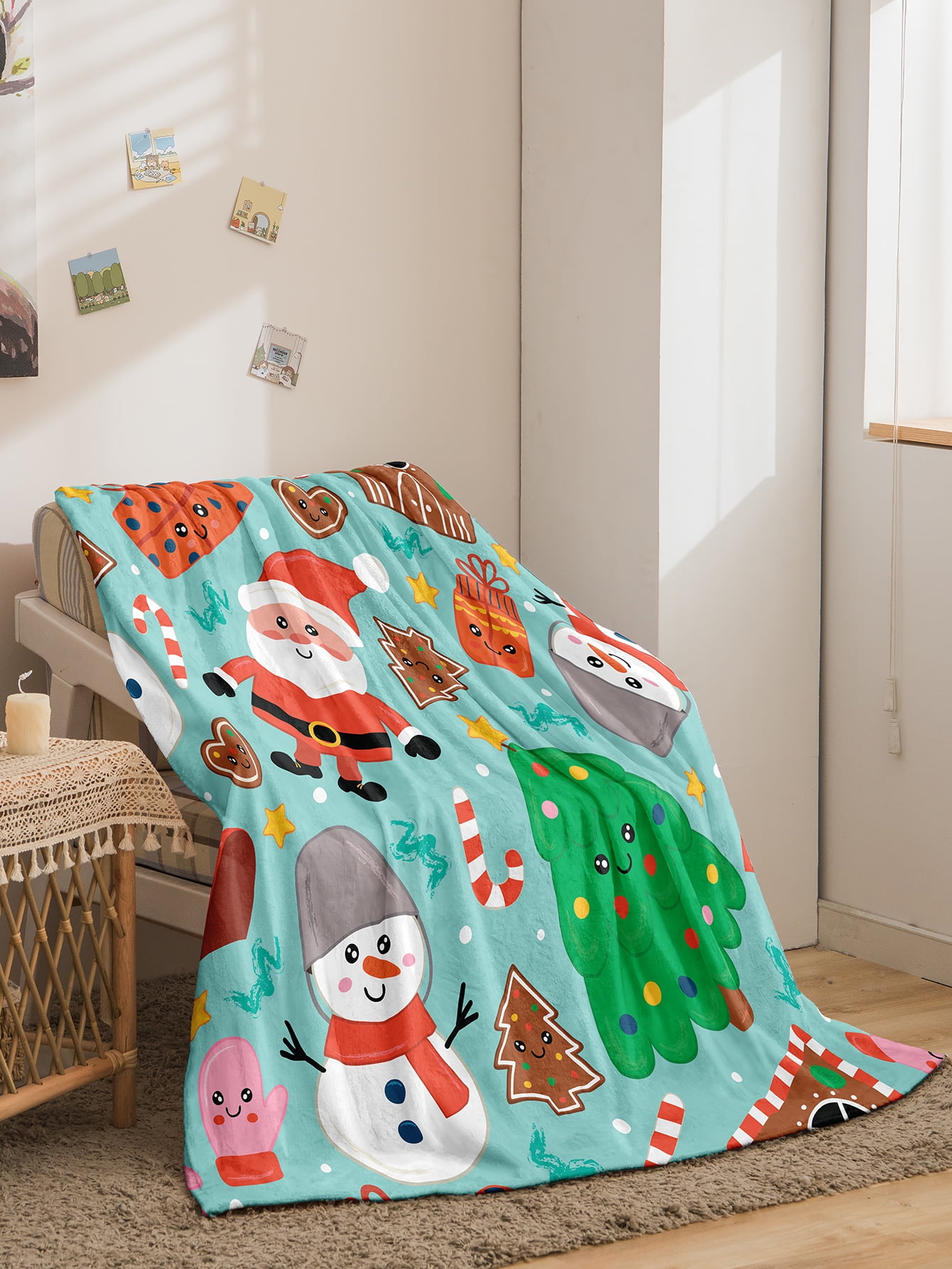 Soft Velvet Plush and Sherpa Fleece Holiday Throw Blanket, Christmas