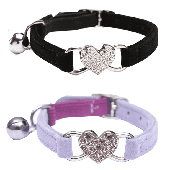 Soft Velvet Safe Cat Adjustable Collar with Heart Charm and Bells