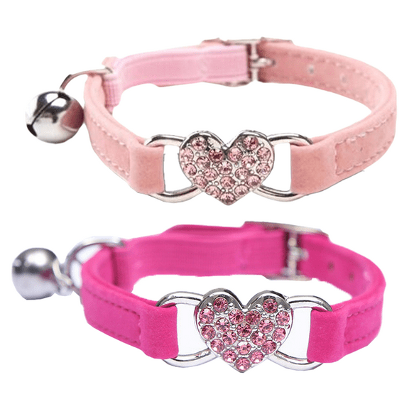 Soft Velvet Safe Cat Adjustable Collar with Heart Charm and Bells