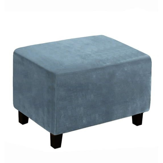 Soft Velvet Stretch Ottoman Cover, Rectangle Removable Footstool Cover Waterproof Dust-Proof Footstool Protect Ottoman Slipcovers Machine Washable-Gray blue-Large