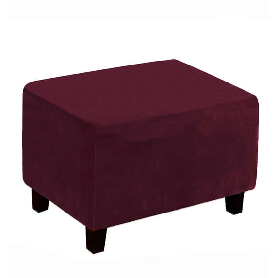 Soft Velvet Stretch Ottoman Cover, Rectangle Removable Footstool Cover Waterproof Dust-Proof Footstool Protect Ottoman Slipcovers Machine Washable-Wine red-XL