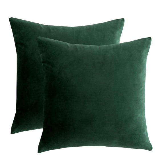 Soft Velvet Throw Pillow Covers 2 Pack, 18x18 inch Square Cushion Cases for Sofa Chair Bed, Dark Green Home Decor