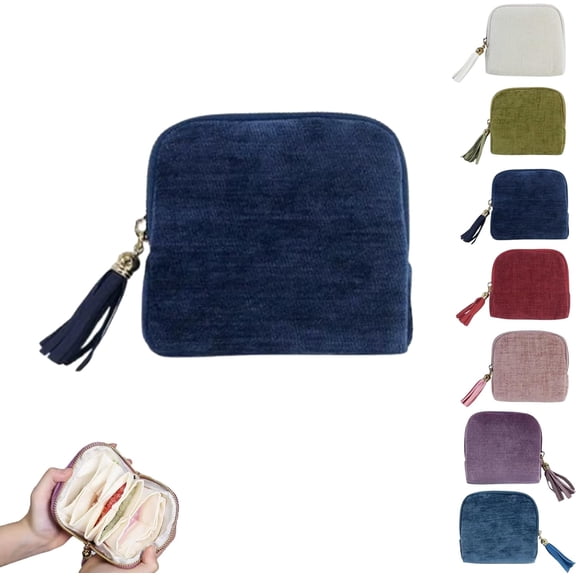 Soft Velvet Travel Jewelry Organizer, 5-Compartment Portable Case with Tassel Zipper Pouch