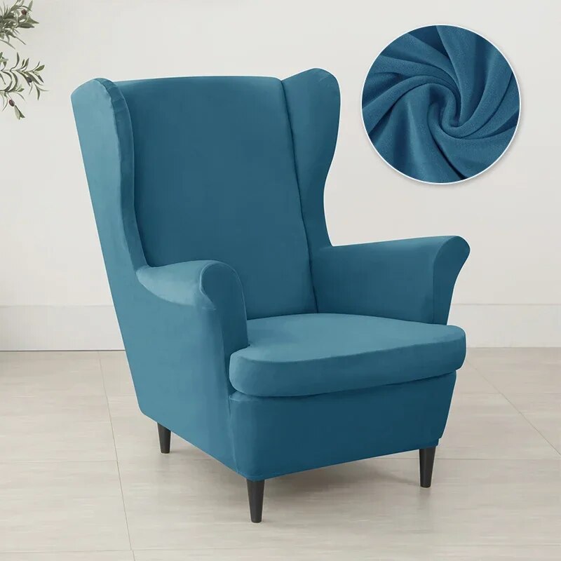Soft Velvet Wing Chair Cover Elastic Single Wingback Chairs Slipcovers
