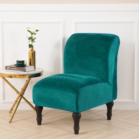 Soft Velvet Without Armrest Chair Slipcover Sofa Cover for Bedroom, Premium Material Dark Green