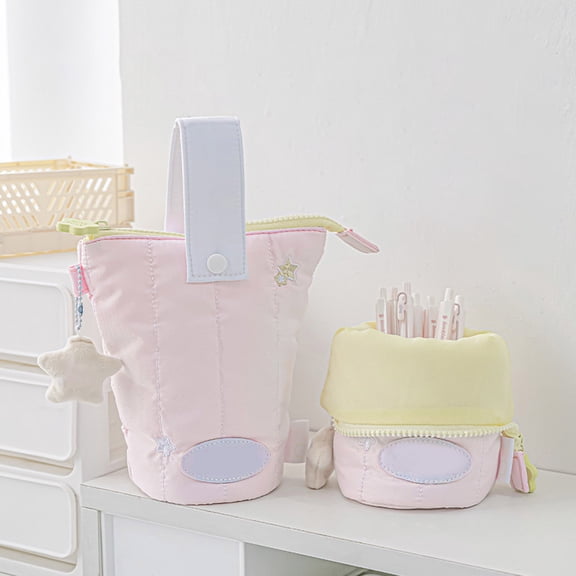 Soft Vertical Foldable Pencil Bag for Desk Organizer Cute Design with Handles Removable Storage Stationery Holder Material Large Capacity
