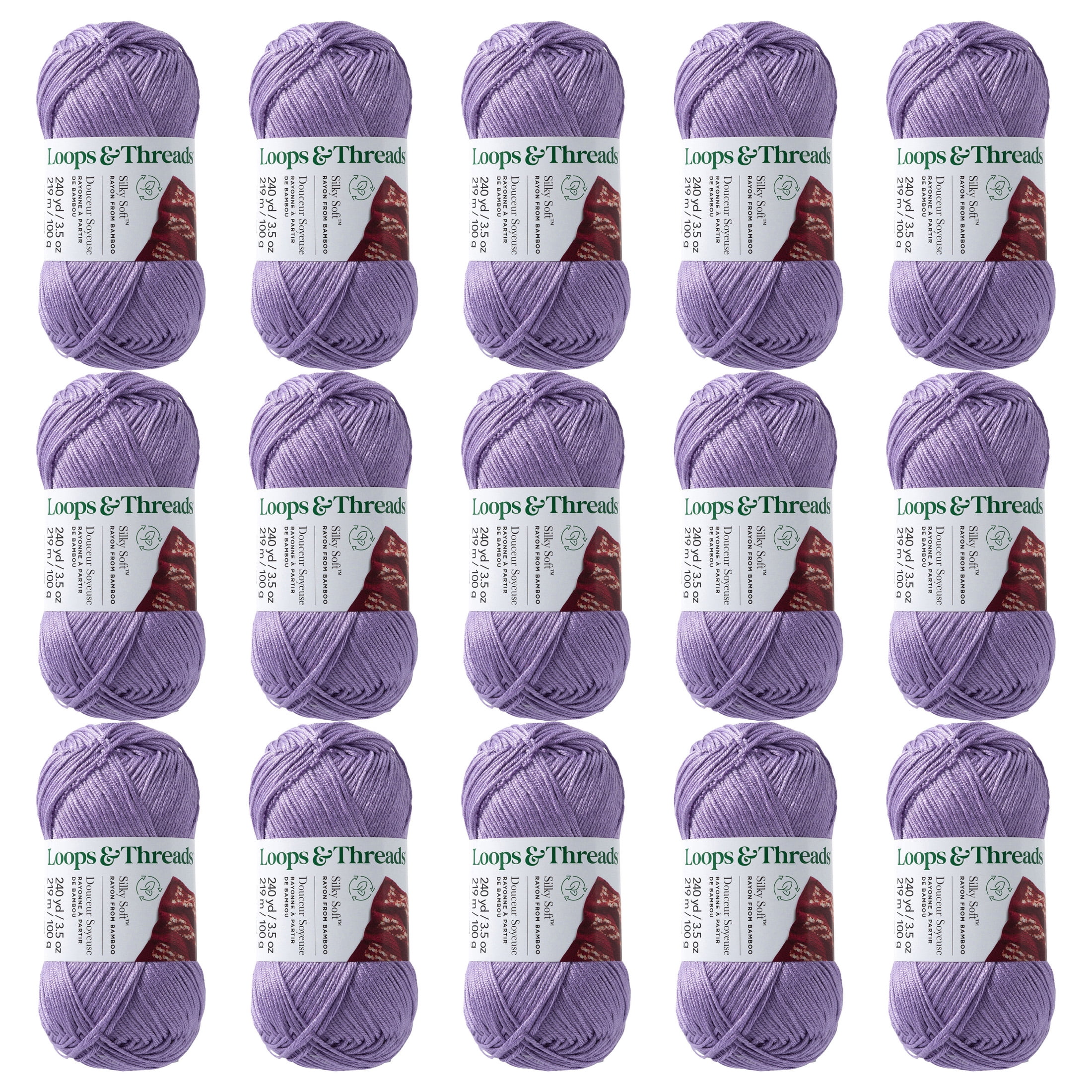 Loops & Threads Soft Violet Silky Soft Yarn - Light Weight Yarn for Knitting, Crochet, Weaving, Arts & Crafts, 15 Pack