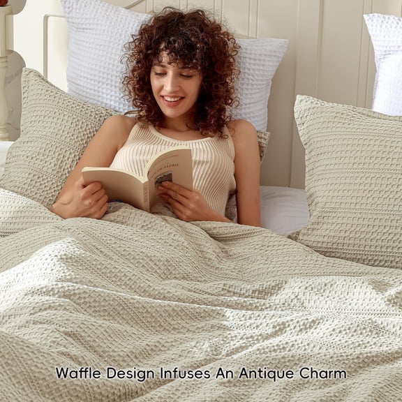 Soft Waffle Comforter Set King Size - Comfy Breathable Waffle Weave with 2 Pillow Shams, 3 Pieces Less Snagging Lightweight Textured Bedding Set for All Season