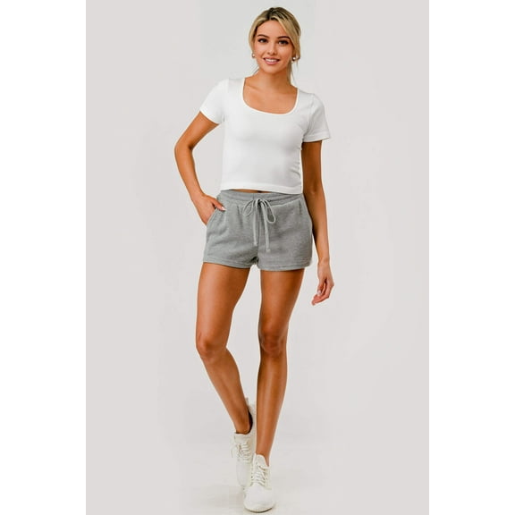Soft Waffle Textured Drawstring Shorts - Gray