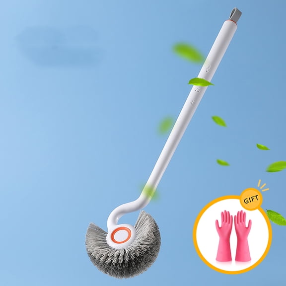 Soft Wall Mounted Toilet Bowl Brushes, Reusable Rigid Non-Curl Scrubber with Curved Bristles, with 1 Pair of Cleaning Gloves, Plastic Long Handle Toilet Bowl Brush for Bathroom Cleaning, Light Gray