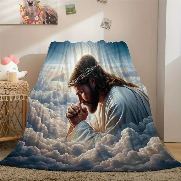 Soft & Warm All Season Flannel Throw Blanket Jesus Inspired Versatile for Couch Office Bed Camping Wearable Blanket