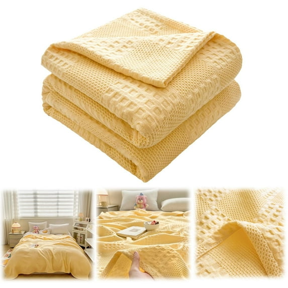 Soft Warm Blanket Yellow 180*200,1×Soft Warm Blanket,Bedding Pure Cotton Blanket Lightweight Warm Blanket Soft and Breathable Suitable for All Seasons
