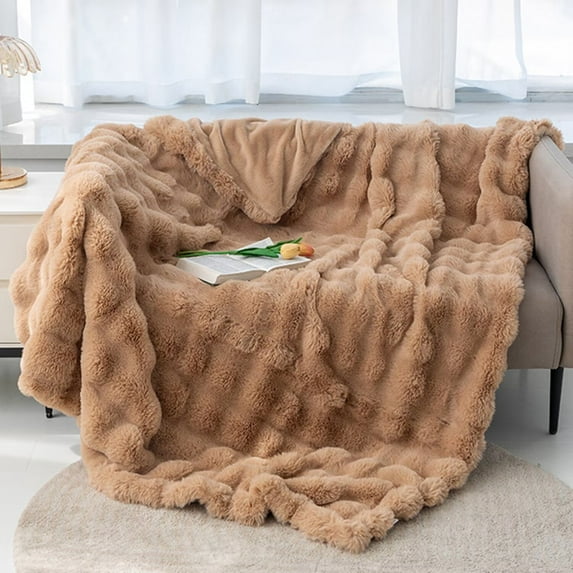 Soft Warm Faux Fur Sofa Cover Thick Shaggy Fuzzy Sectional Couch Cover Plush Furniture Cover Fluffy Throw Blanket for Couch Sofa Bed(Khaki,71" x 134")