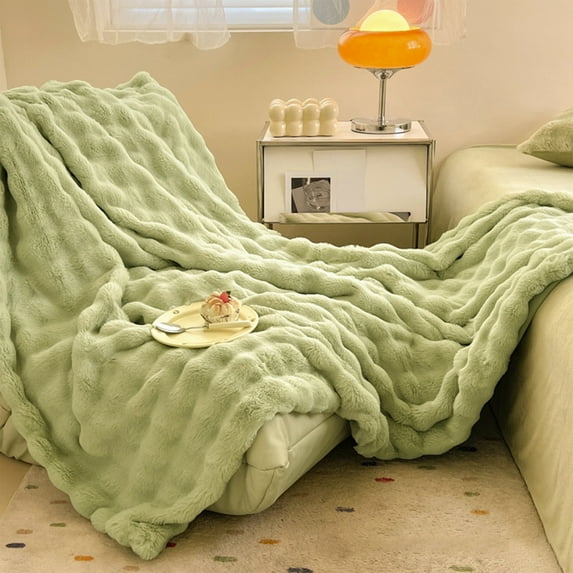 Soft & Warm Fleece Throw Blanket for Couch | 59x39 Inches | Cream Solid Color Striped Design | 1-Piece Nylon Blanket for Adults, Kids, & Home Decor