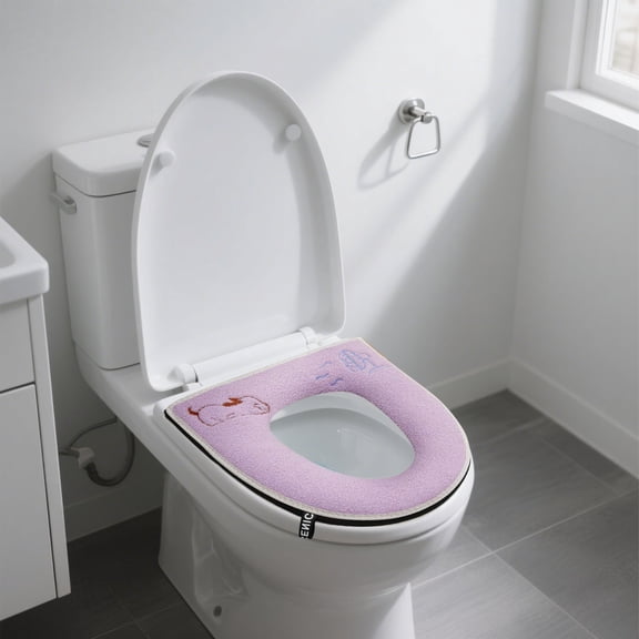 Soft Warm Foam Toilet Seat Cushion, Universal Fit for Round Elongated Toilets, Washable Non-Slip Design, Keeps You Comfortable Winter, Easy to Install Without Tools, A, 1pc