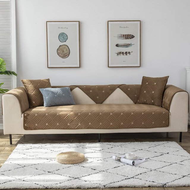 Soft Warm Plush Sofa Couch Covers Weave Pattern NonSlip Sectional