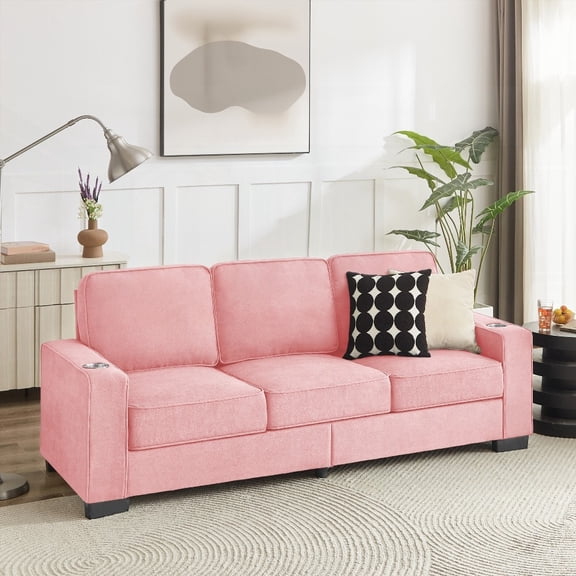 Soft & Warm Snowfleece Fabric Sofa - 3-Seater, Pink