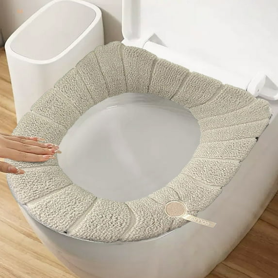 Soft Warm Stretchable Toilet Seat Cover | Acrylic Fabric Bathroom Toilet Lid Pad | Washable Reusable Universal Fit for Round & Elongated Seats | 14" x 18" Size
