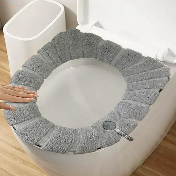 Soft Warm Stretchable Toilet Seat Cover | Acrylic Fabric Washable Pad | Fits Round & Elongated 14"x18" Toilets | Easy Installation with Security Ring | Cozy Bathroom Comfort Year-Round