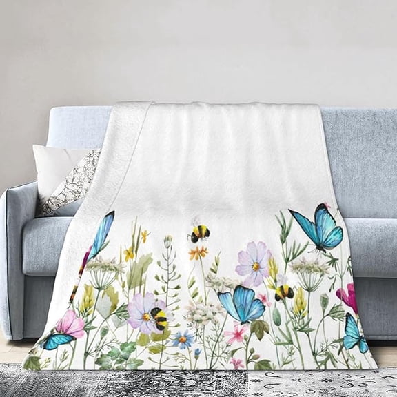Soft Warm Throw Blanket For Couch Living Room Flower Leaves Butterfly Bee Cozy Fuzzy Throw Blanket For Sofa Bed Blanket 30" x 40"
