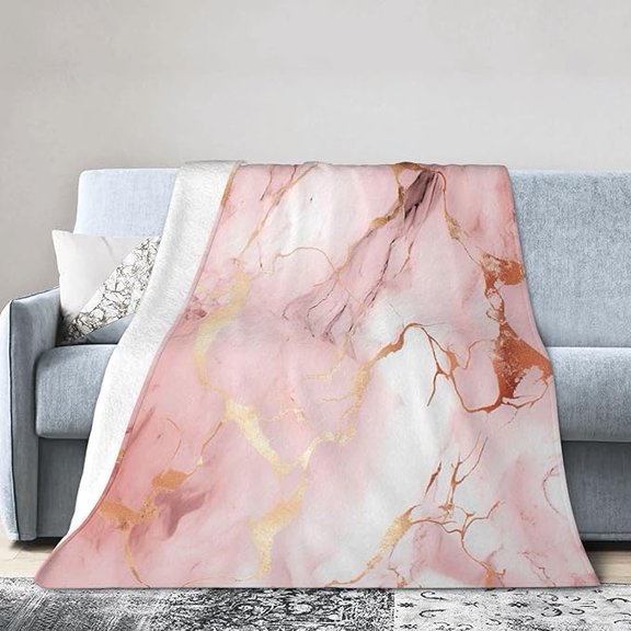 Soft Warm Throw Blanket For Couch Living Room Rose Gold Marble Print Cozy Fuzzy Throw Blanket For Sofa Bed Blanket 40" x 50"