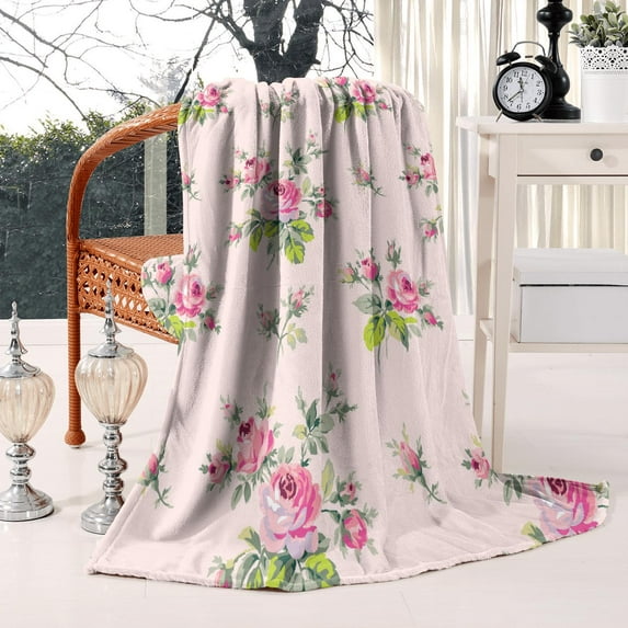Soft & Warm Vintage Floral Throw Blanket: 50x60in Pink Rose Peony Design Blanket - Elegant Decor Blanket for Room, Couch - Unique Gift for Women