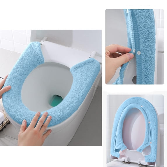 Soft Warmer Toilet Seat Cover, Fiber Cloth Pad, Modern Design, Snaps Fixed Stretchable Reusable, Easy Cleaning, Comfortable, Thick Absorbent, Washable, Home Bathroom Usage