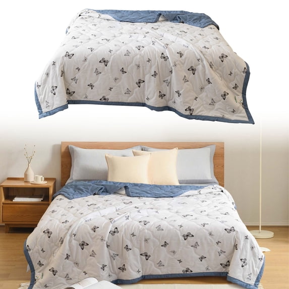 Soft Washed Cotton Kids Summer Quilt, Single Size Lightweight Conditioner Blanket, Washable Thin Bedspread for Baby Nap, 1 Piece